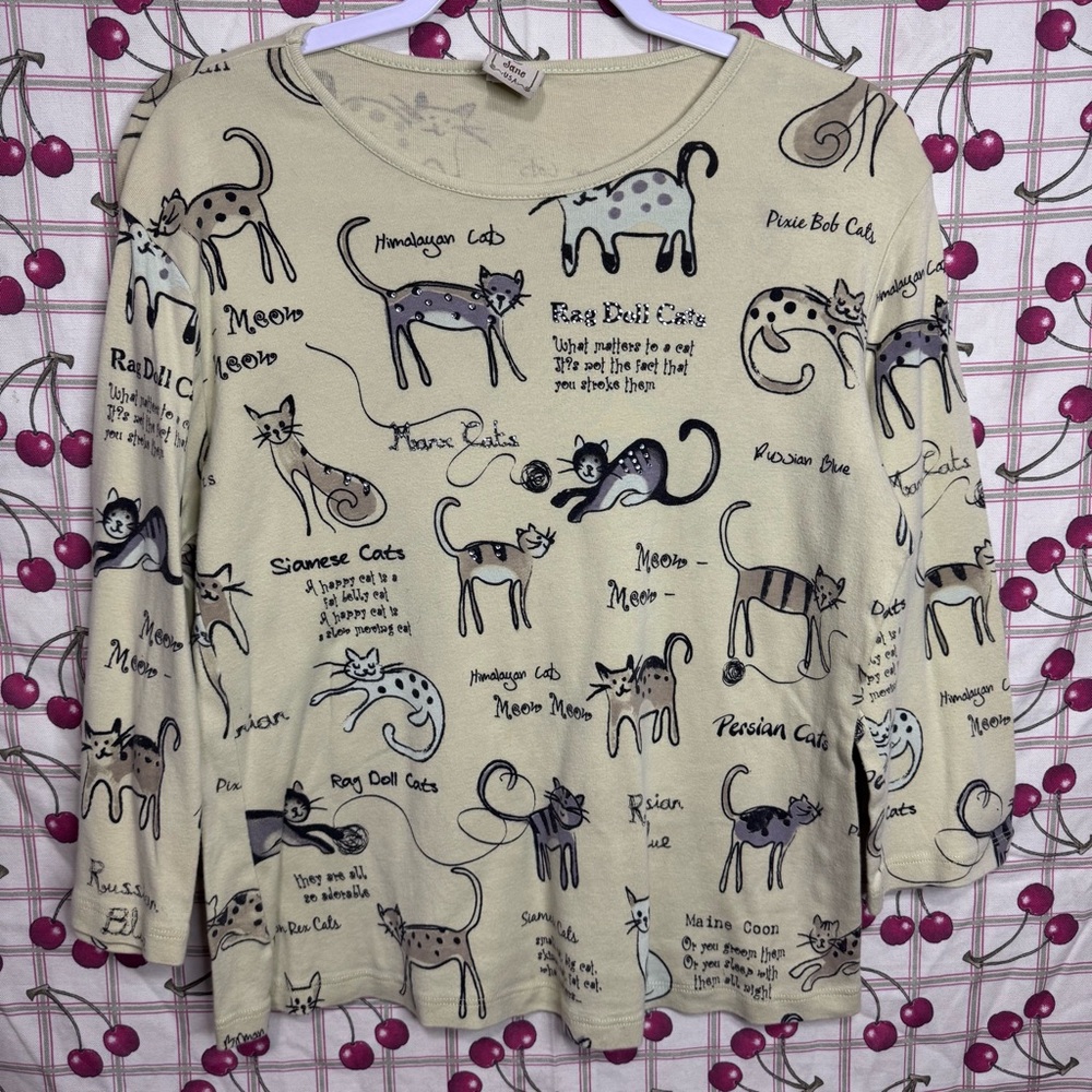 Women’s Vintage Cat Breed Print/Pattern Jess & Jane Tan Long Sleeve Shirt